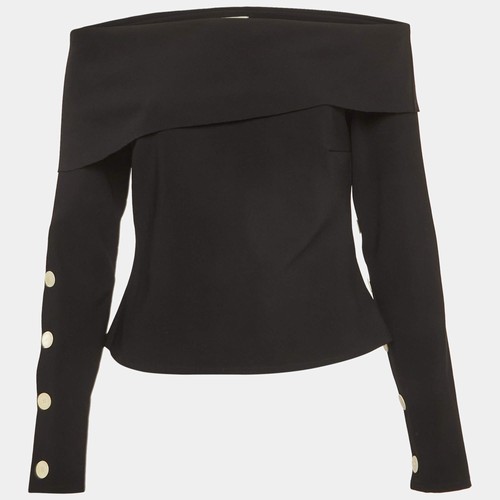 A.W.A.K.E. Mode Black Stretch Crepe Draped Neck Top M