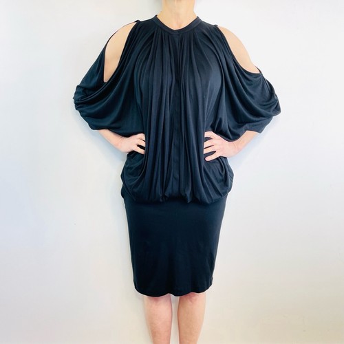 Givenchy Paris size M 12 Black Silk Blend Jersey Draped Midi Dress Designer