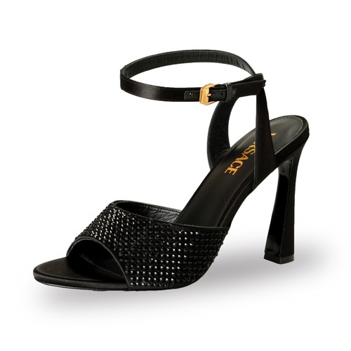 Versace Women's Strass & Gold Medusa Ankle Strap Heeled Sandals Shoes US 7 IT 37