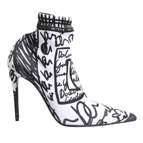 DOLCE & GABBANA Shoes White Graffiti Stretch Ankle Boots EU37.5 / US7 1200usd